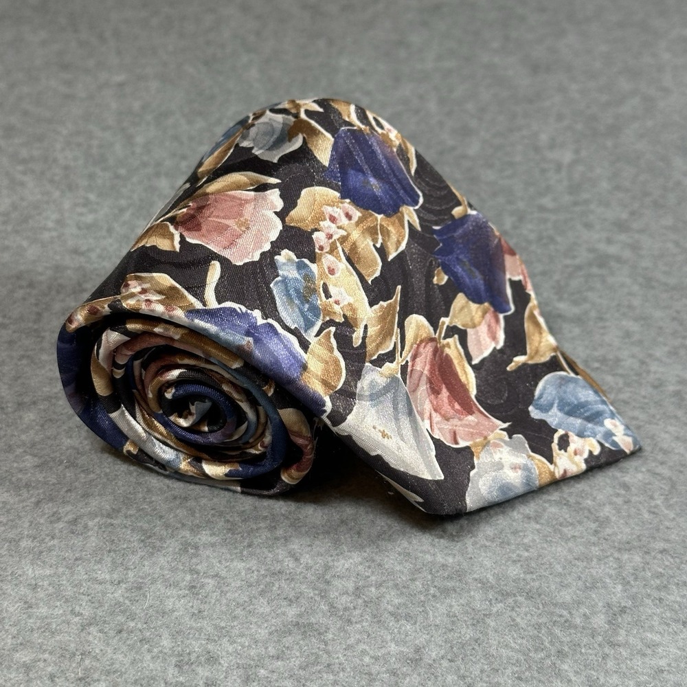 Vintage London Fog Abstract Floral Tie USA 80s 90s Polyester Wide 58x3.75in